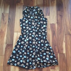 Impressions Black Dress with Blue and Tan Floral Design